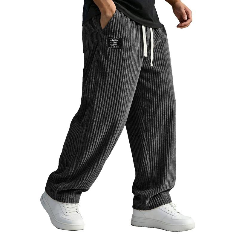 Men's American-style Embroidered Black Label Loose Straight-fit Casual Pants with Vertical Stripes Casual Pants
