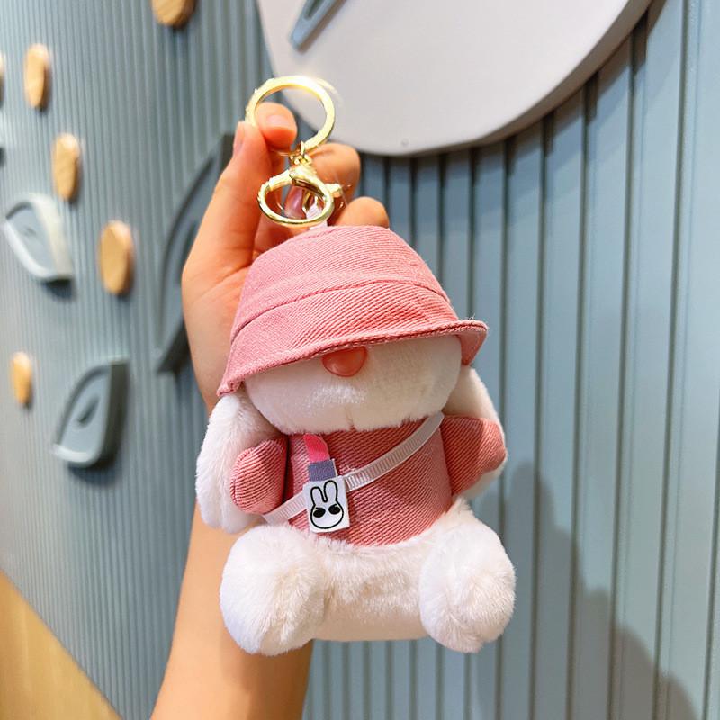 

Lovely Plush Rabbit Hat Car Keychain Bag Pendant Doll Mini Claw Machine Toy рожевий