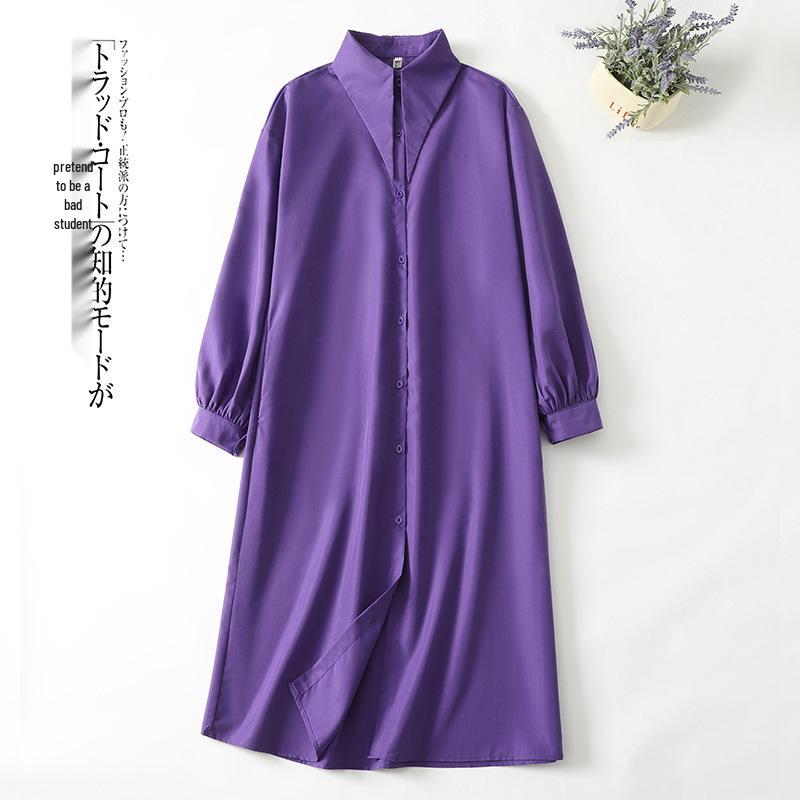 

Spring 2026 New Design Long Sleeve Mid-Length Loose Shirt Dress for Women M фиолетовый