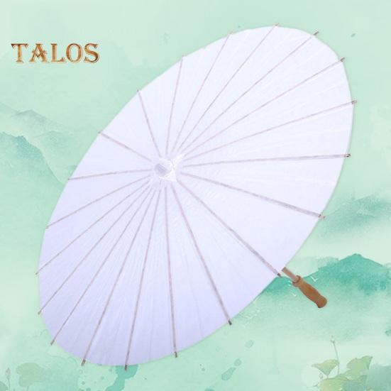 2Pcs White Paper Umbrella Chinese Style DIY Crafts Decorative Oil-paper Painting Umbrella Wooden Handle Oriental Parasol Party Favors