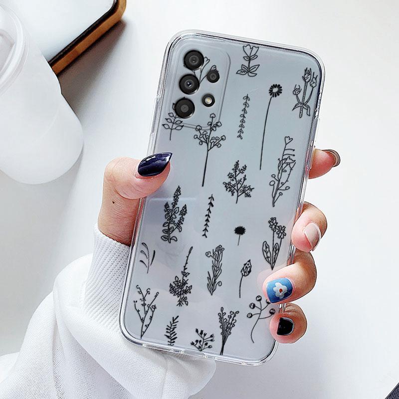 Phone Case For Samsung A53 5G A33 Floral Silicon Cover For Samsung Galaxy A73 Fundas Coque Transparent Soft Capas Flower TPU