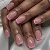 24Pcs Short Square Press On Nails White Rhinestone Flower French Tip Full Cover Reusable Fake Nail Tips