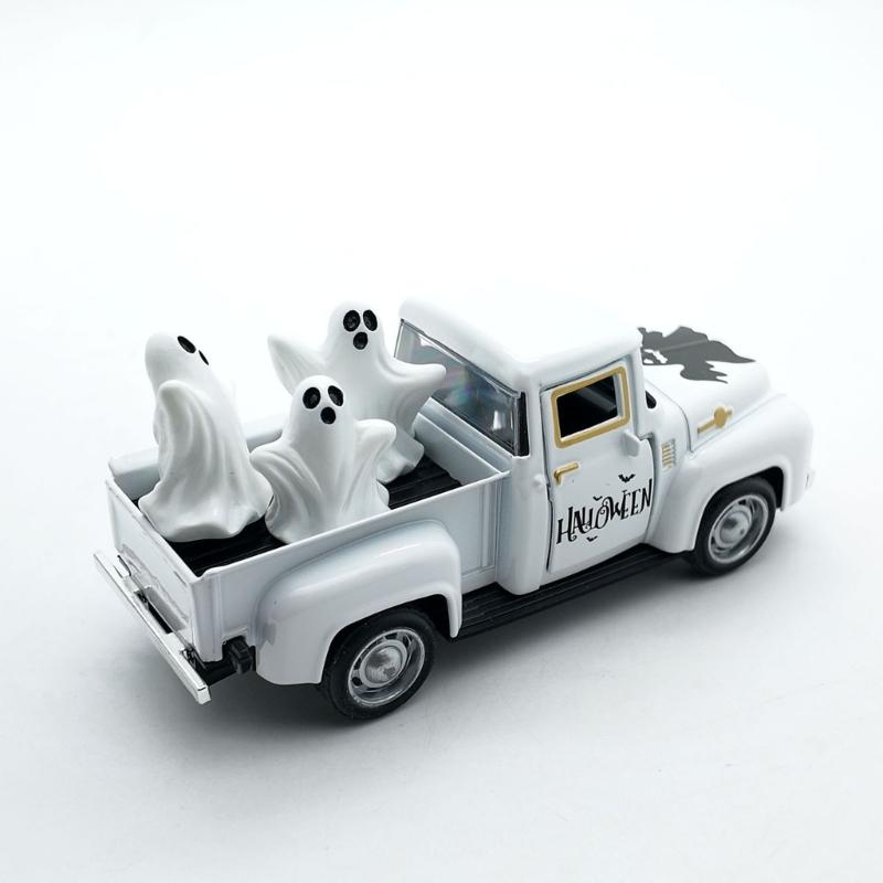 Haunted Metal Truck Halloween Collectible Alloy Car Model with Removable Ghostly Miniature Ornament Home Decors Gift