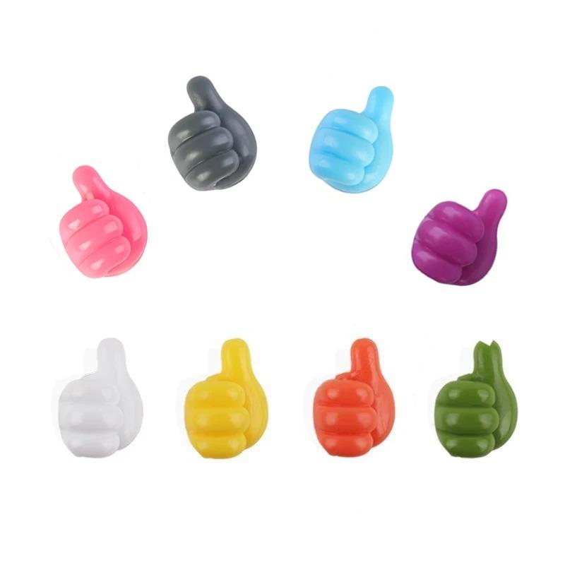 10Pcs Self-Adhesive Wall Decoration Hook Creative Silicone Thumb Key Hanger Hook Home/Office Data Cable Clip Wire Desk Organizer