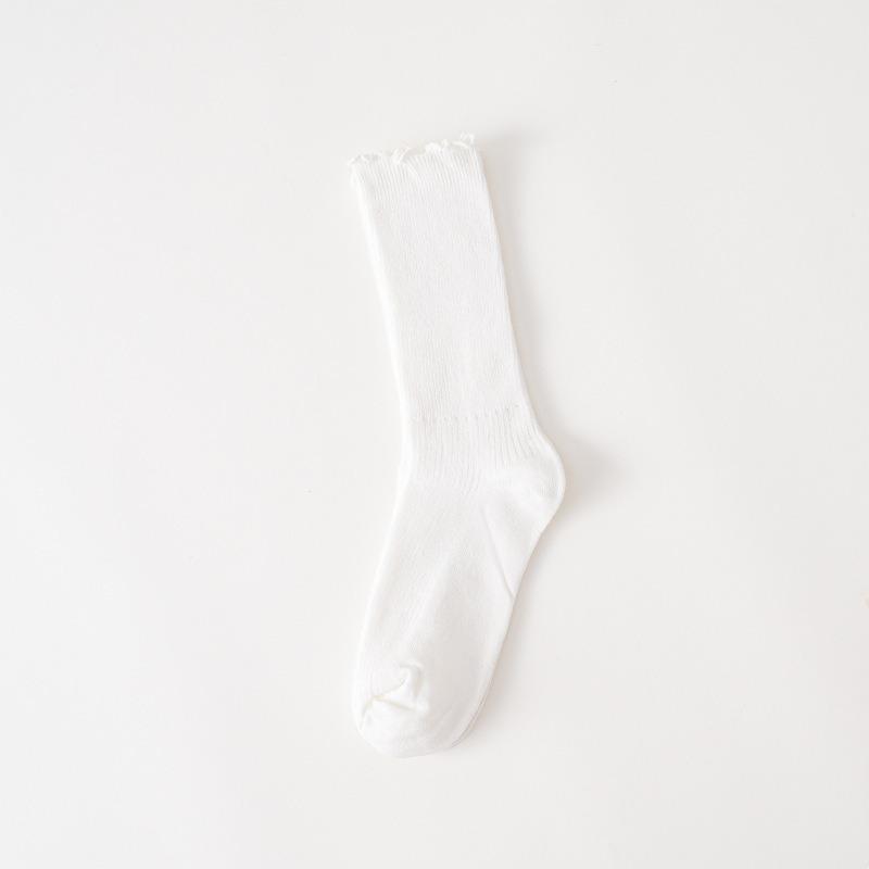 Ladies Spring and Autumn Solid Color All Build College Style Draw A Wooden Ear Side In The Tube Cotton Socks