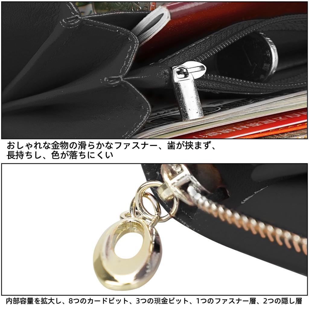 TORIBIO Long Popular Wallet with Lychee Genuine Holds 8 Coin Large Cute Card Metal Zipper Women's Wallet, Accordion-Style Tri-Fold Leather, Leather,