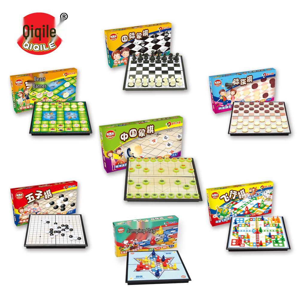 Portable Folding Magnetic Ludo & Gomoku Game Chess Toy