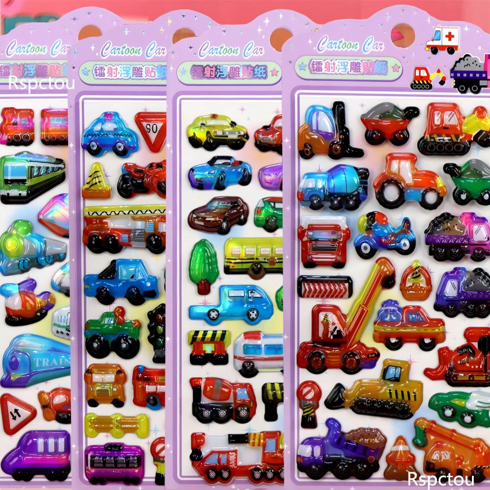 4pcs 3D Cute Cartoon Engineering Vehicle Stickers Truck Handmade DIY Notebook Laptop Waterproof Kawaii Decoration Sticker