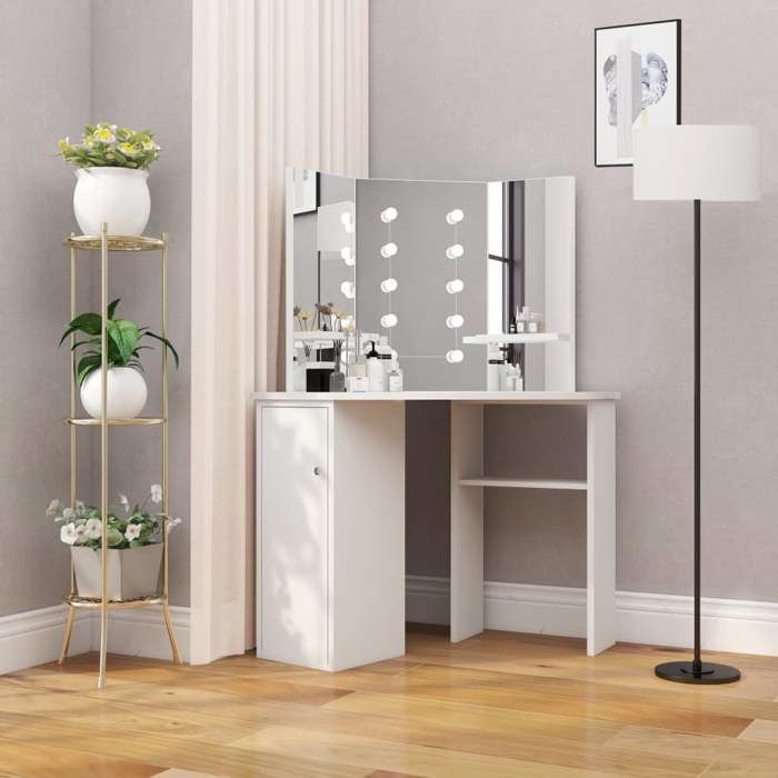 VidaXL Coiffeuse d'Angle avec Lumière LED Table de Maquillage Table Cosmétique Table de Dressing-room Meuble de Chambre à 288450