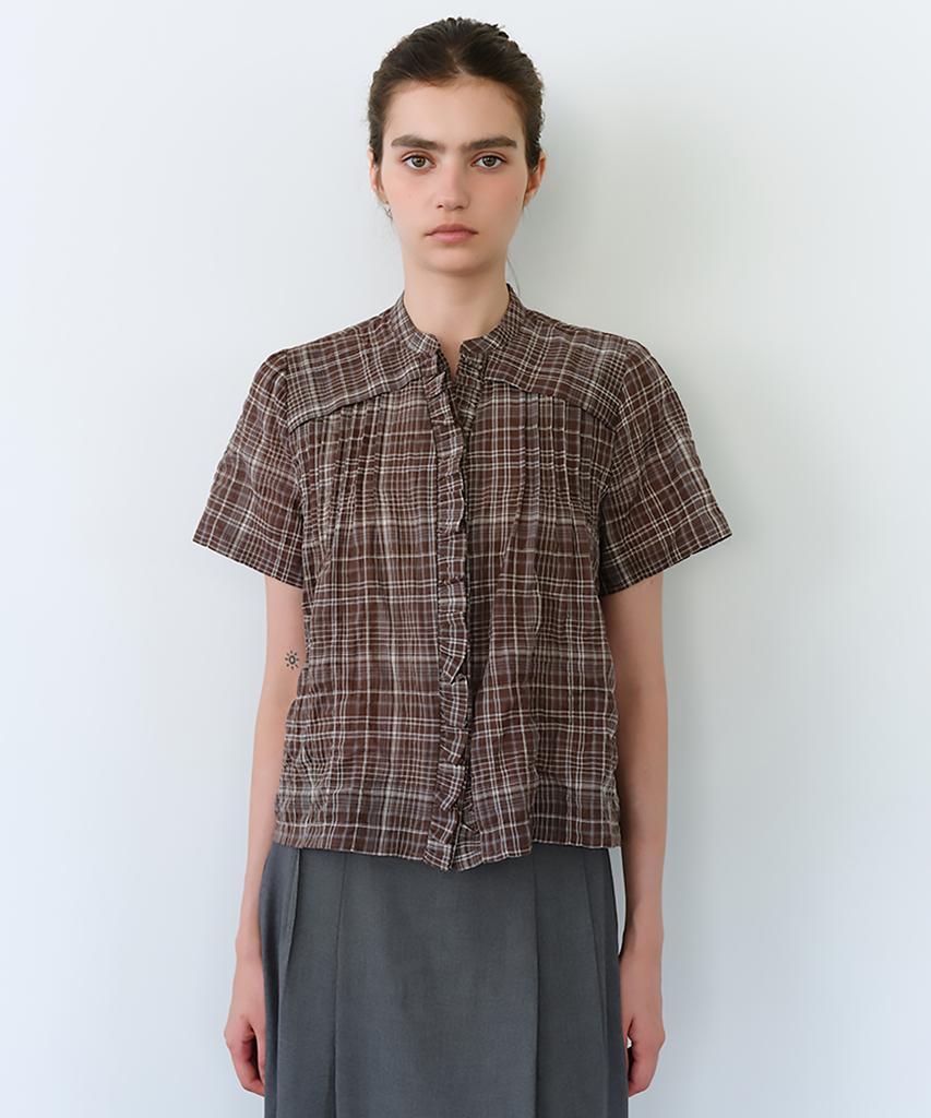 Aubeuawo Lace Cap Blouse (Brown Check)