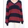 Liangli Fashion BM Style Brandy Same Style Stripes Cable-Knit Sweater V Neck Loose BM Knitwear Pullover
