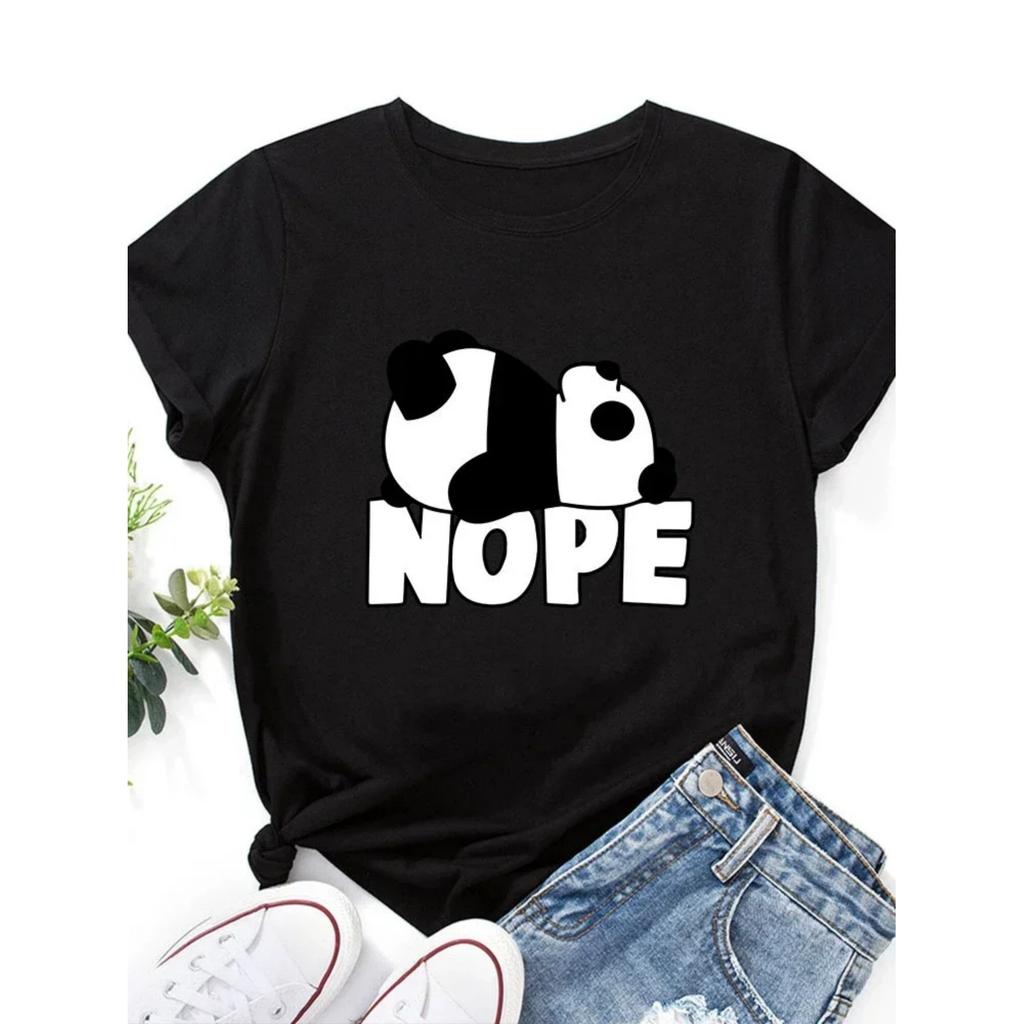 Cute Nope Panda Print T Shirt Women Short Sleeve O Neck Loose Tshirt Summer Women Causal Tee Shirt Tops Camisetas Mujer