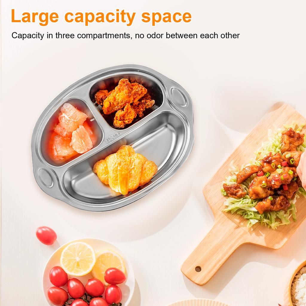 Baby Safe Stainless Steel Dining Plate Suction Children Dishes Feeding Toddler Training Tableware Kids Baby Divided Plate Bowls