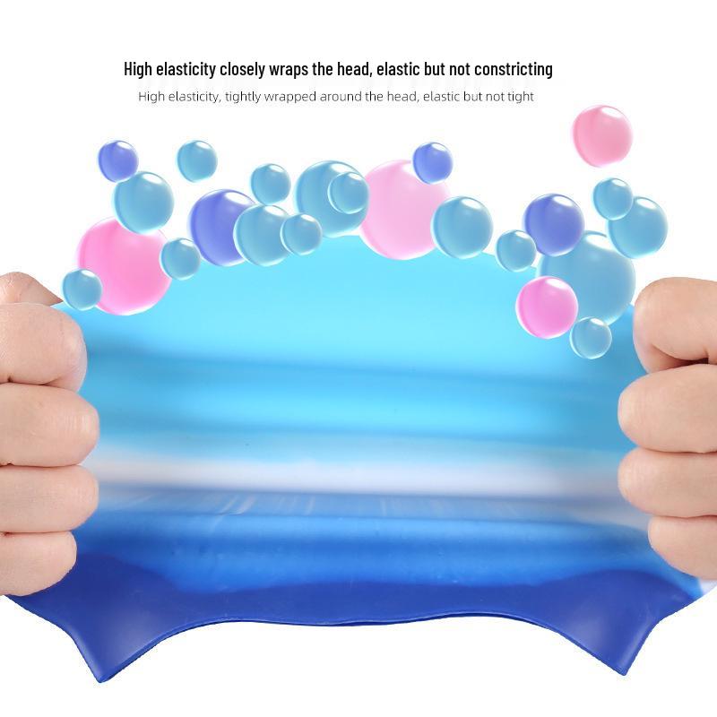 Unisex Silicone Swim Cap with Gradient Color - Ear Protection & Moisture-proof for Dry Hair