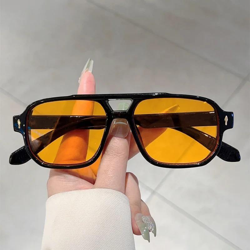 Retro Double Bridge Square Sunglasses Women Trending Vintage Designer Black Sun Glasses Cute Female Eyewear UV400 Shades