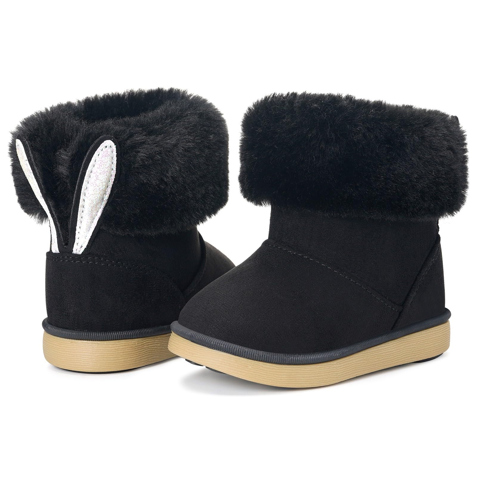 

KVbabby Winter Sheepskin Boots for Girls and Cute Rabbit Ear Sizes Kids Boots, Boys, Design, Non-Slip, Fluffy, Warm, 13.0-17.5cm чёрный