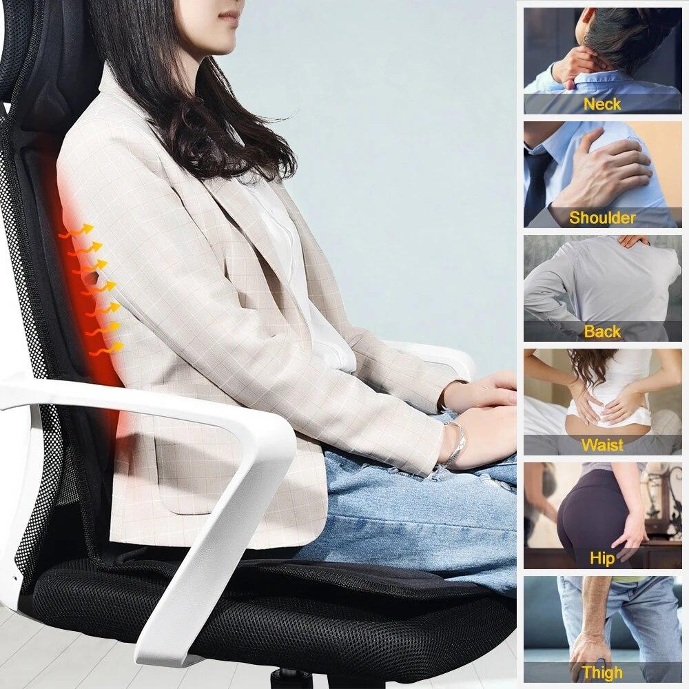 Electric Massage Chair Pad Heating Vibrating Back Massager Chair Cushion Car Home Office Lumbar Pain Relief with Remote Controls