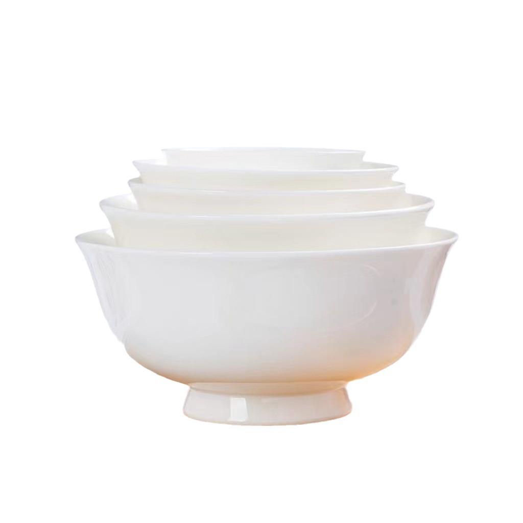 Jingdezhen White Bone China High-Foot Bowl - Multi-Size Anti-Scald Rice, Noodle & Soup Ceramic Tableware.