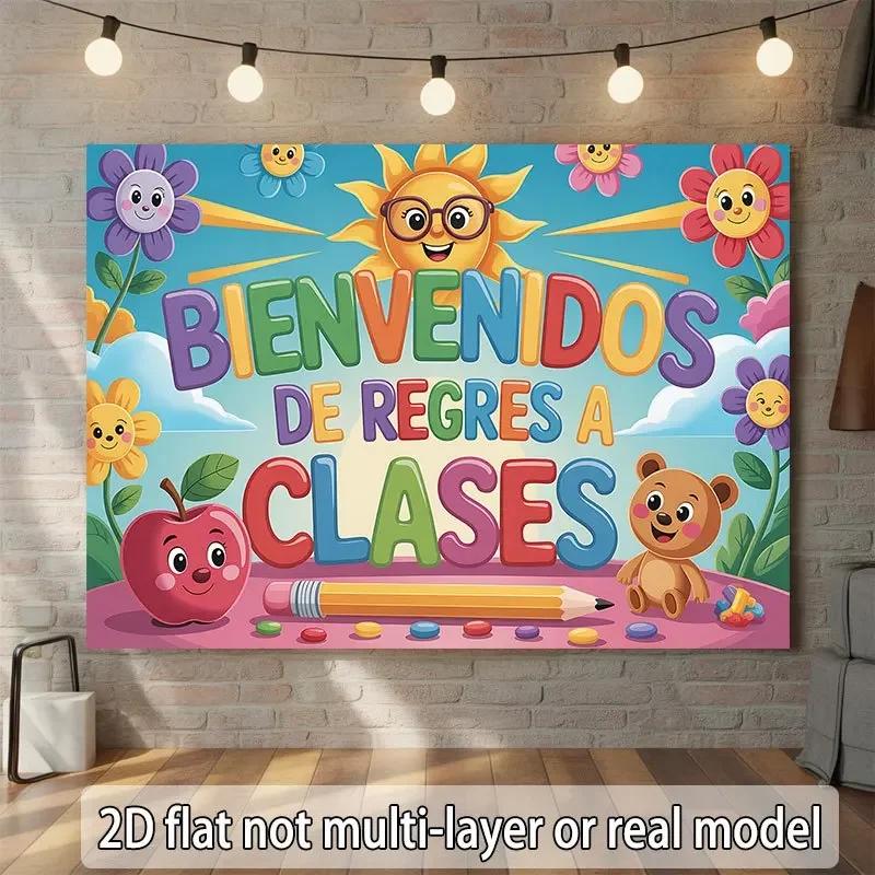 2D Flat 1PC Spanish theme backdrop for the school start season, presented in a cartoon style: