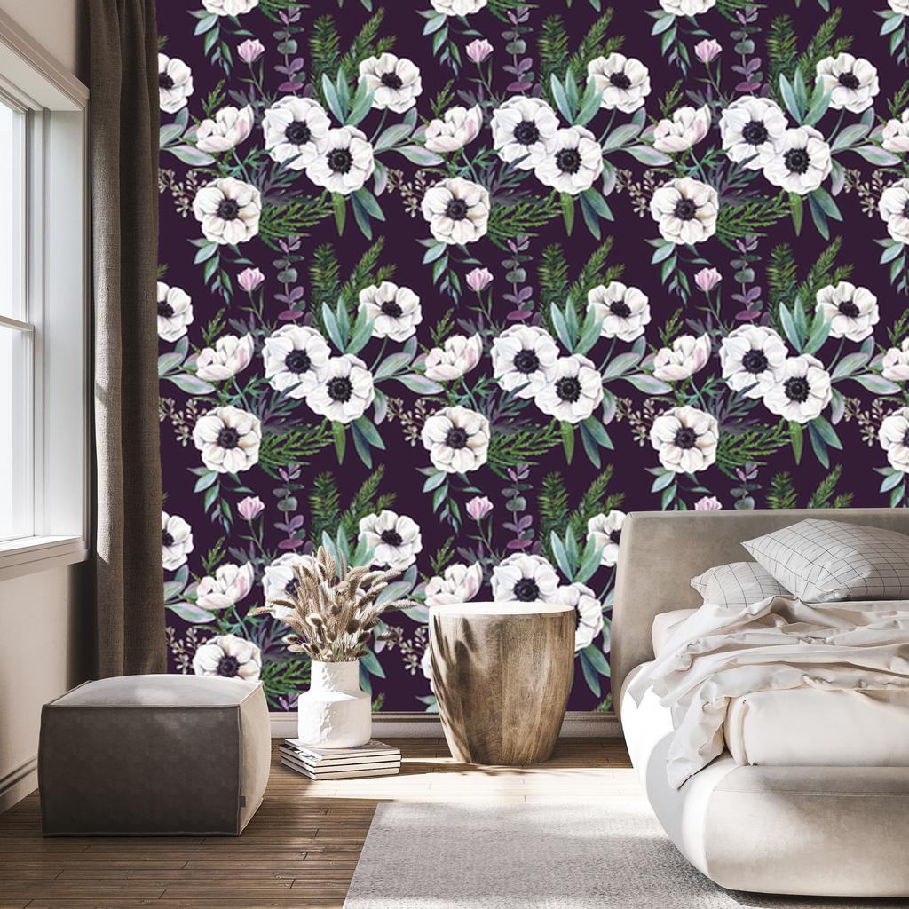 Beautiful Blooming Anemones Wallpaper for Living Room and Bedroom 50x1000