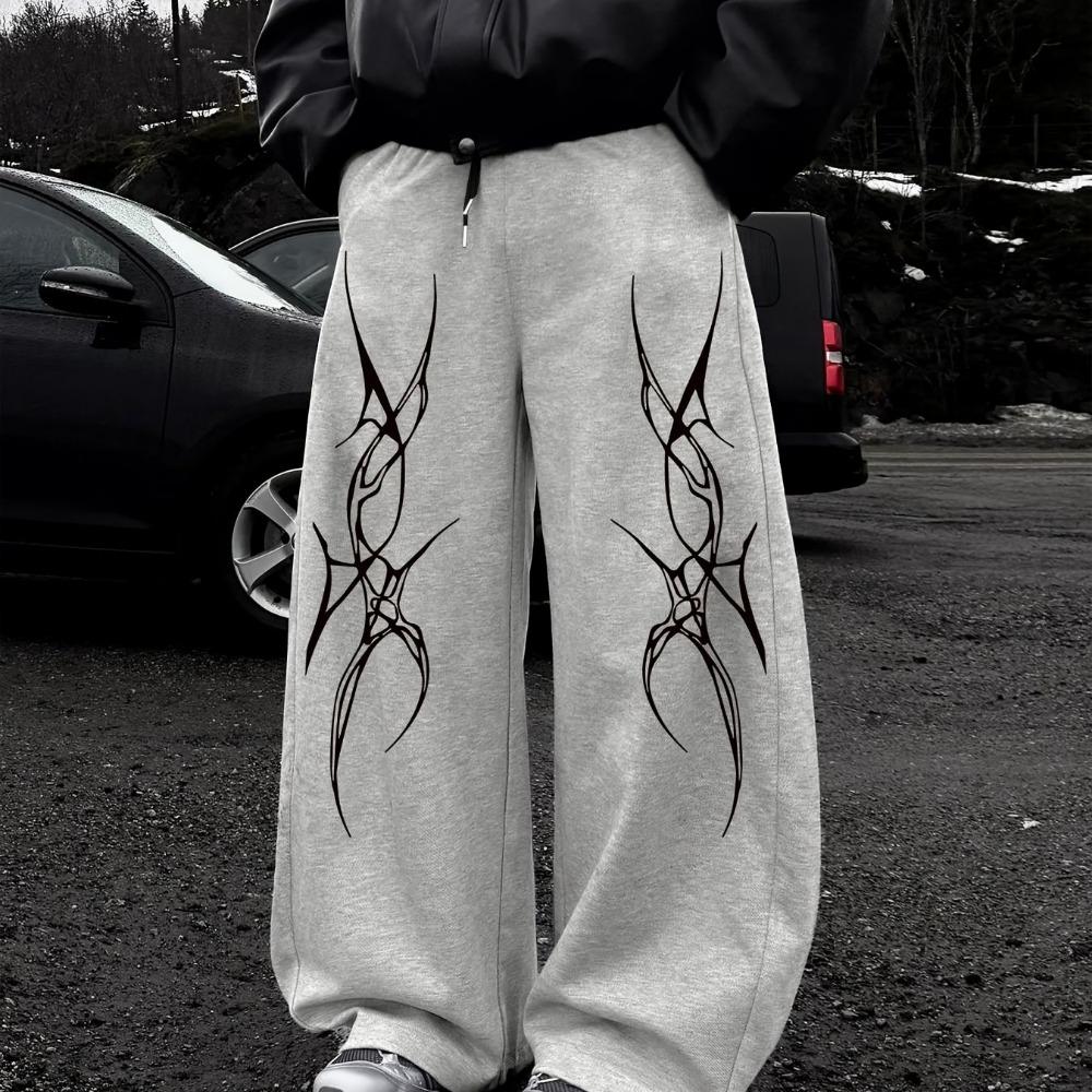

Men s Autumn and Winter Drawstring Loose Sports Pants with Spiky Wing Print Casual Wide Leg Pants, Fashionable Patterns for Daily Wear S