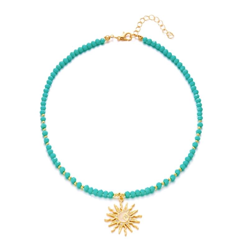 Stylish Acrylic Sun Pendant Bohemian Necklace Versatile Layering Jewelry Accessory For Casual Or Formal Outfits