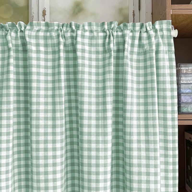 Rideau court en tissu à carreaux style frais adapté pour les armoires, les salons, les cuisines, les fenêtres, la décoration quotidienne de la maison 1/2 PIÈCES