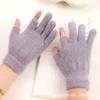 Winter Two Finger Touchscreen Rib Stitch Jacquard Plush Warm Knit Student Thick Half Finger Gloves
