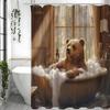 Brown Bear Is Taking a Bath Shower Curtain Washable Dirt-Resistant Shower Head Waterproof Polyester Bath Curtain For Home Deco