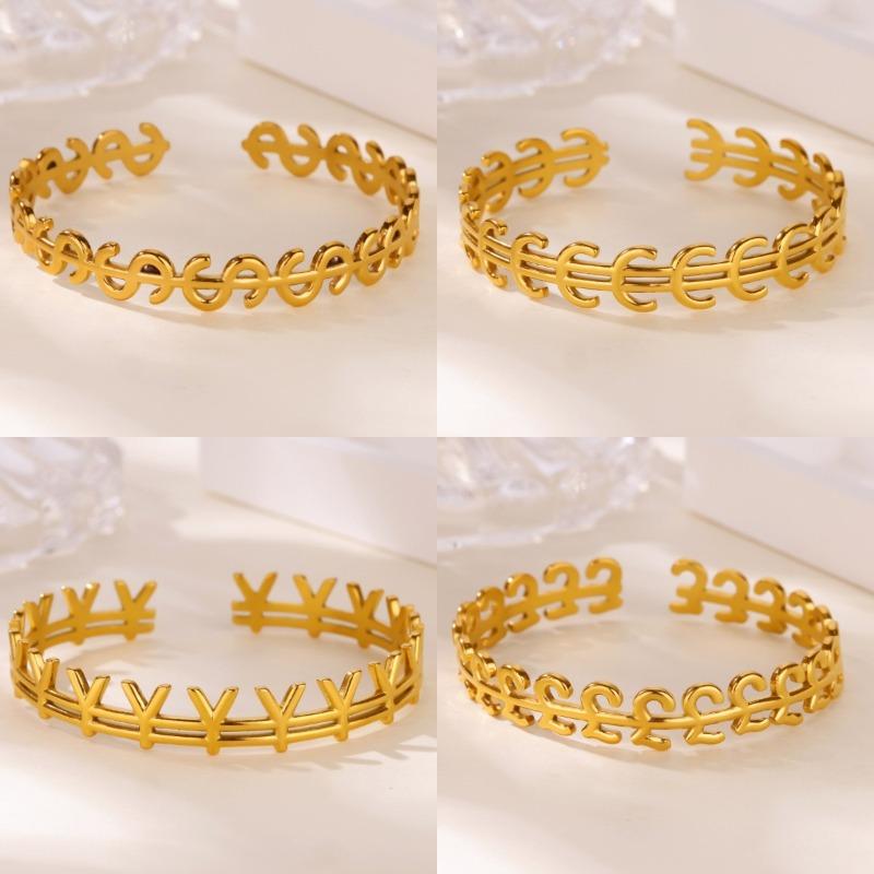 Wind Creative Hollow Dollar Euro Currency Symbol Bracelet Women's Stainless Steel Jewelry Women's Trend Personality Bracelet