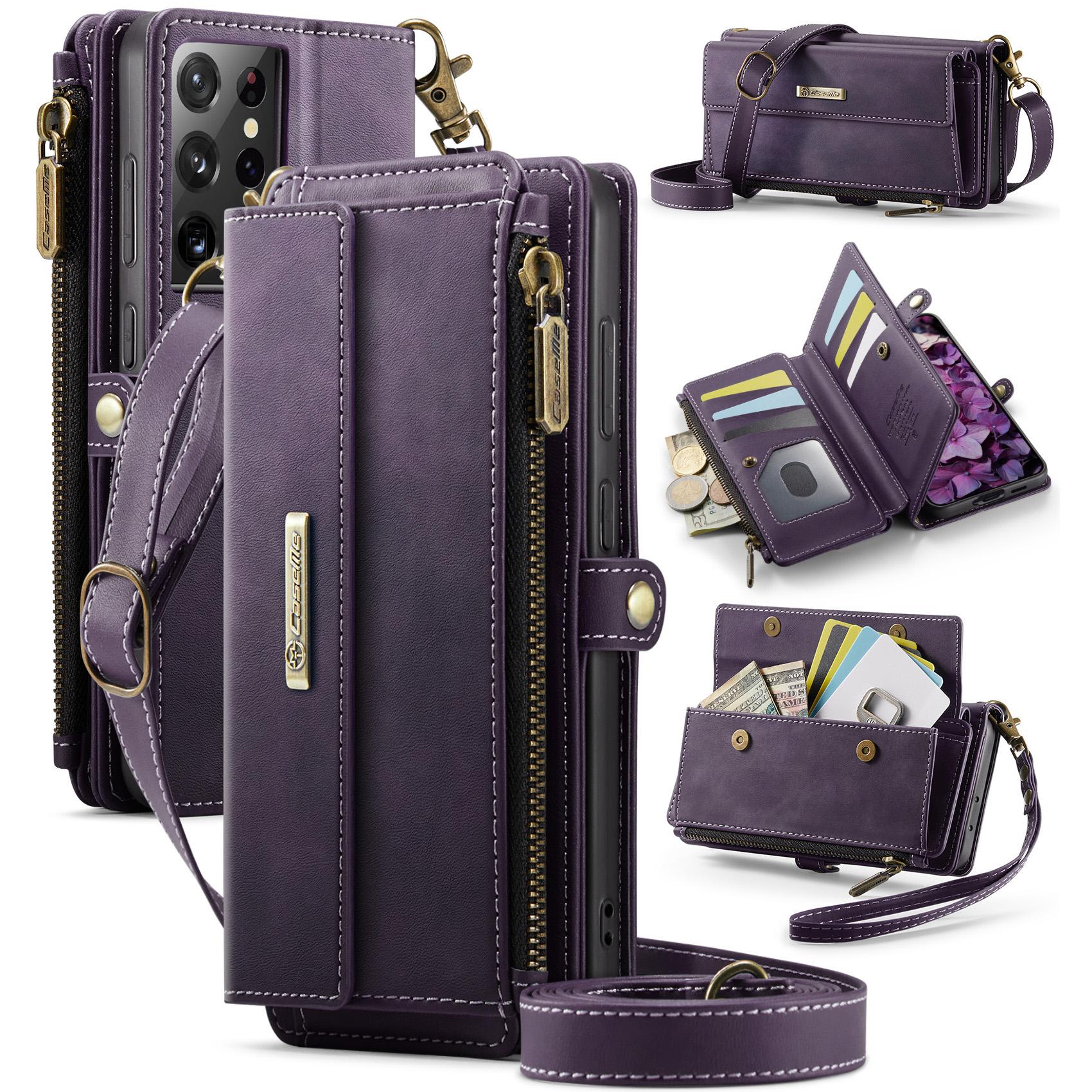 

For Samsung Galaxy S21 Ultra 5G Case CASEME C39 RFID Blocking Zipper Wallet Stand Leather Cover with Strap D