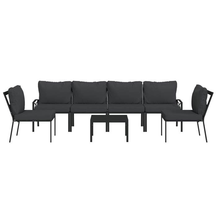 VidaXL Salon de jardin 7 pcs avec coussins gris bambou acier, ensemble de salon extérieur, ensemble de mobilier d'extérieur, 3187949