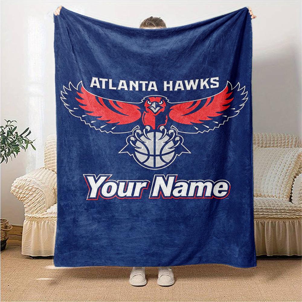 Name Custom Atlanta Hawks Logo Print Flannel Blanket High Quality Warm Comfortable Cover for All Seasons Perfect for Gifts Home Decor