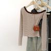 Early Autumn Real Shot Diagonal Shoulder Striped Bottoming Shirt Women's Season Spice Girls Short Slim-fitting Long-sleeved T-shirt Off-shoulder Top
