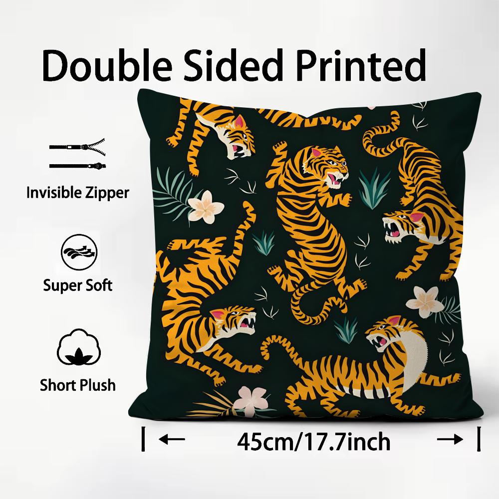 Animal Style Tiger Fashion Cushion Cover Plush Fabric Soft DoubleSided Printed Sofa Warm Winter Home Child Gift Pillow Case