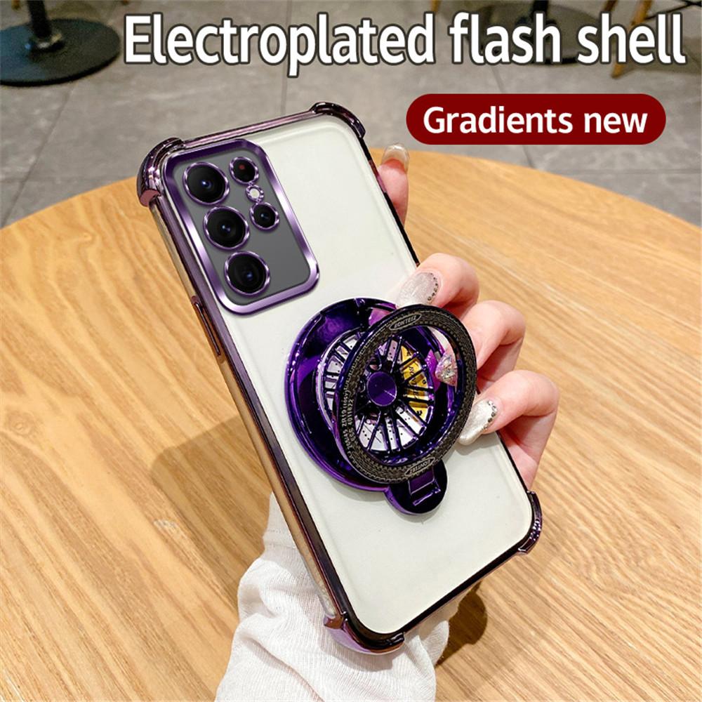 

Glitter Plating Rotating Gyroscope Stand Case For Samsung Galaxy S24 S23 S22 Plus S20FE S21FE Note 20 Ultra Shockproof Cover For Samsung S24FE