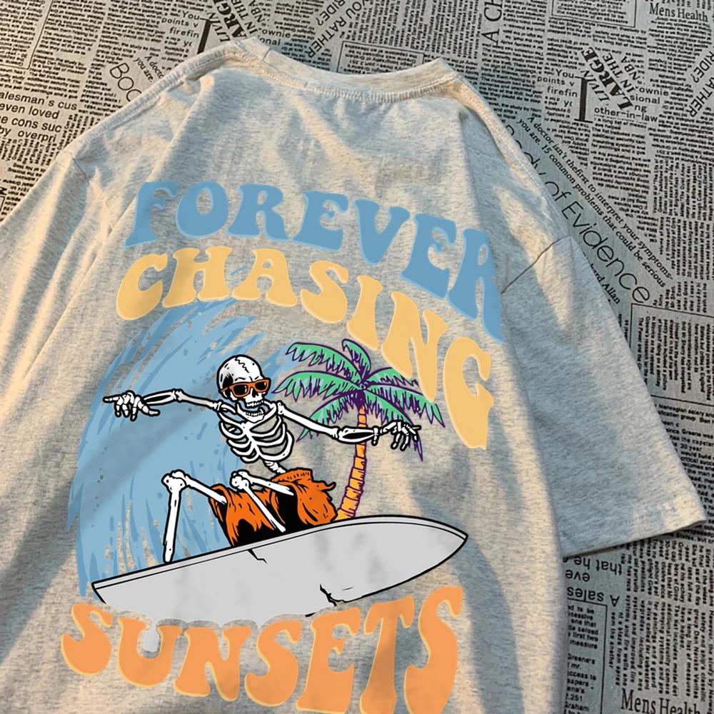 Forever Chasing Sunsets Fun Pattern Clothing Men Casual Cotton Tshirt Casual Crewneck Streetwear Harajuku Summer T-Shirts Women