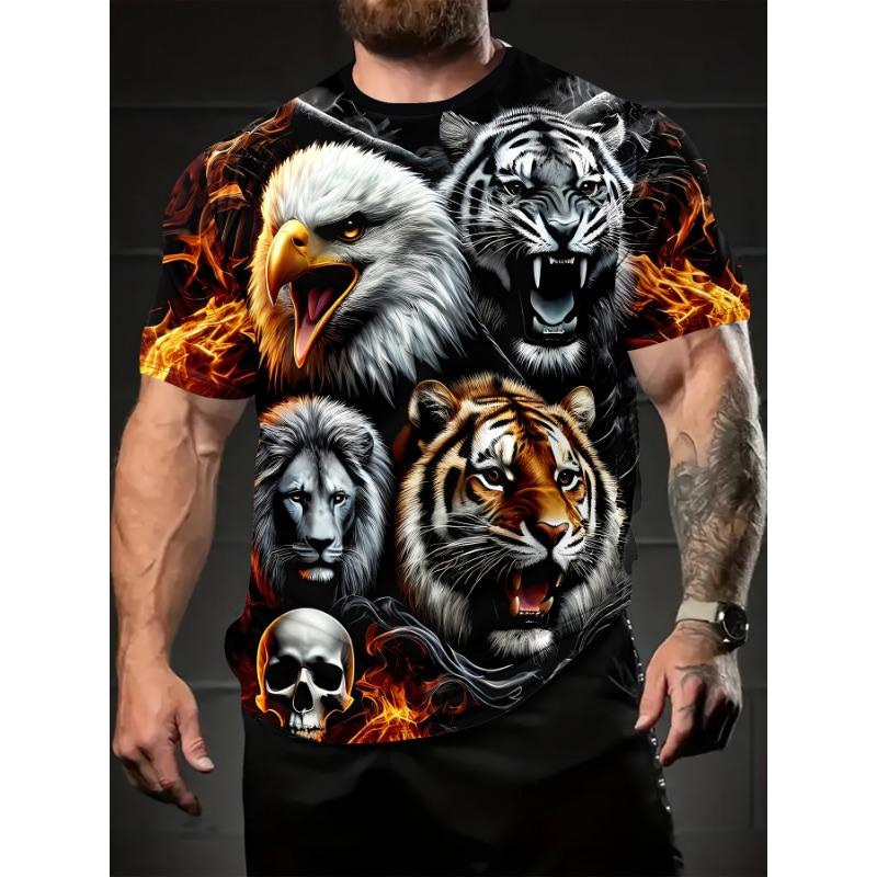 Pánské ležérní tričko s krátkým rukávem 3D tygr, osobnostní, volné, rychleschnoucí, vysoce elastické, prodyšné, z ledového hedvábí, pro streetové oblečení