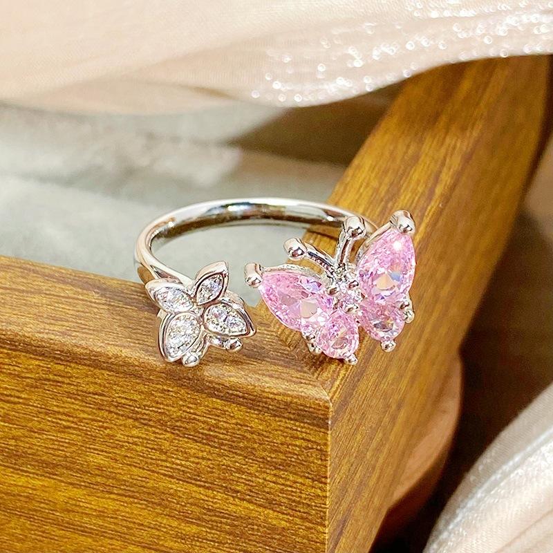 Überraschungsbox Süßer Rosa Zirkon Mädchen Herz Öffnungsring Schmetterling Stern Nische Stapelbares Tragen High-End Ring