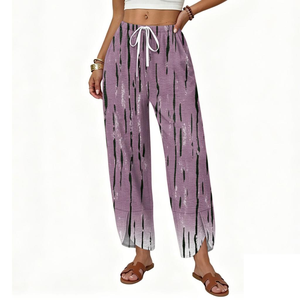 Women Casual Wide Leg Loose Fit Drawstring Pants with Rainbow Heart Print Lightweight Comfortable Trousers for Everyday Wear