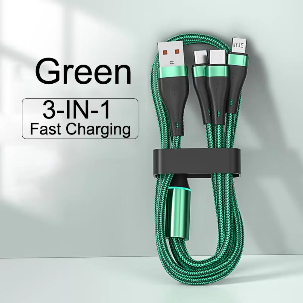 3 In 1 Fast Charging Cord 1.2m For iPhone 14 Samsung Xiaomi  100W 6A Micro USB Type-C Data Cable USBC Charge Wire