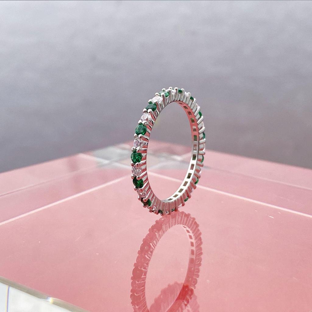 Xiancan S925 Silver Ring: Colorful Design, Cold Style, Versatile Simple Row Diamond Trendsetter