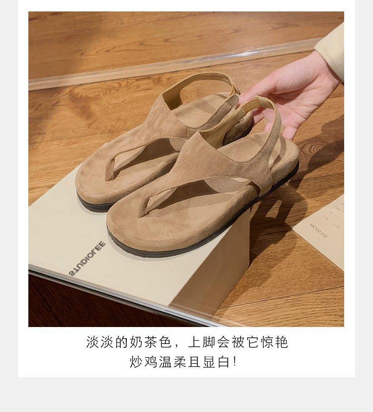 

Niche minimalist temperament toe sandals female grape mother same summer flat bottom round head Roman style sandals female 40