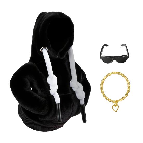 

1 Set Desk Goose Hoodie Street Style Goose Outfit Plush Hoodie with Sunglasses And Necklace for 7-Inch Goose Statue Desk Table Decor чорний