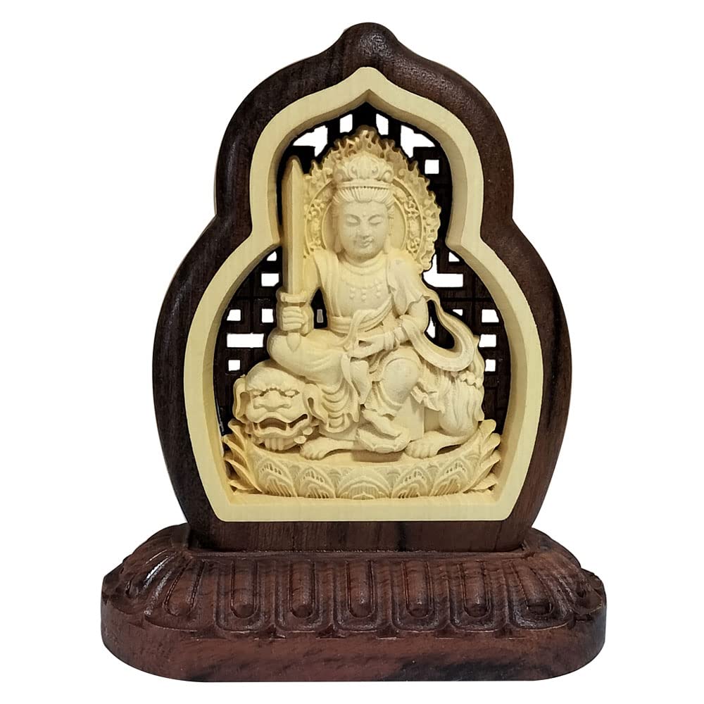 

Деревянный Будда Манджушри буддийская защита от зла 8см х ширина 7см х глубина Бодхисаттва в год статуи, Бодхисаттва, двусторонняя резьба,