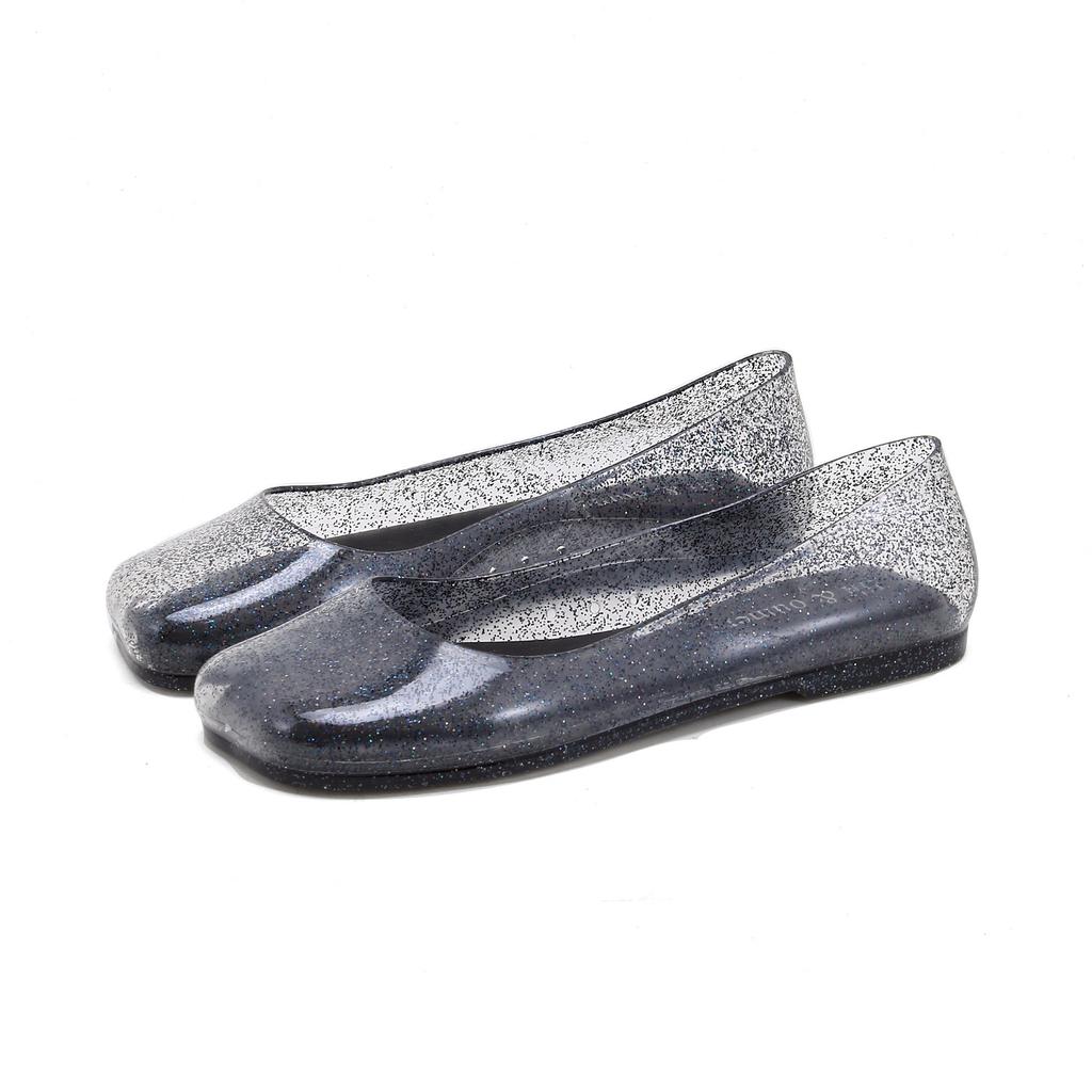 Fashion Leisure Jelly Shoes Woman Summer Flat Sandals Soft PVC Bling Transparent Color Square Toe Female Home Street Flats Big Size 42