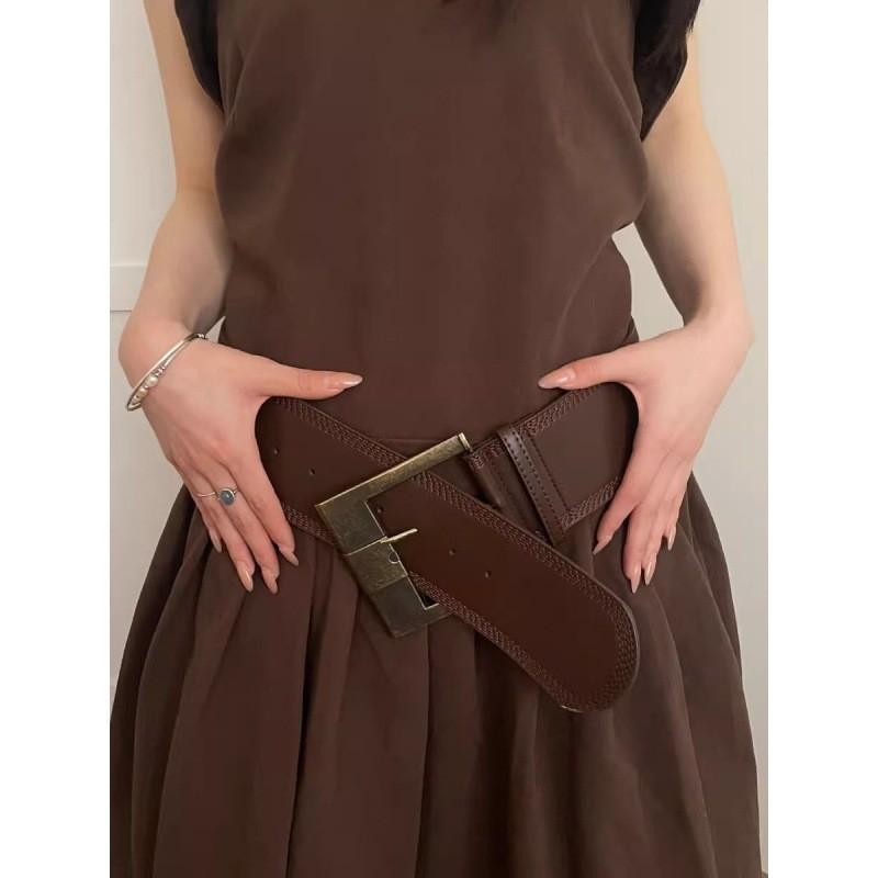Vintage Chic Brown Pu Wide Belt For Women Perfect For Dresses And Stylish Outfits
