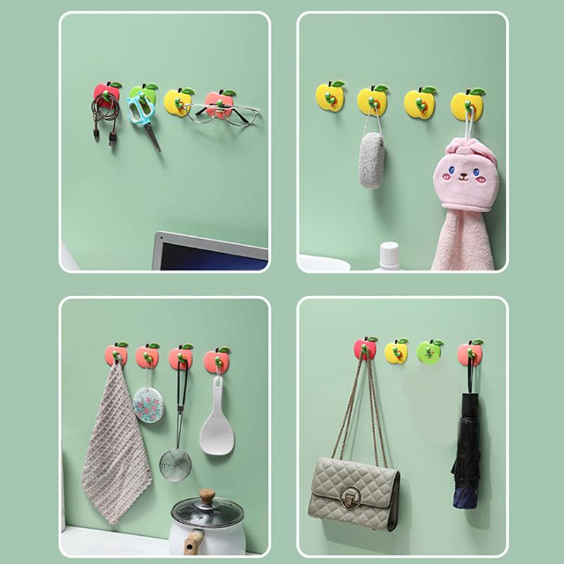 Cute Hooks, Punch-Free Apple And Caterpillar Shape, Traceless Hooks, Strong Three-Dimensional Cute Cartoon Bathroom Storage