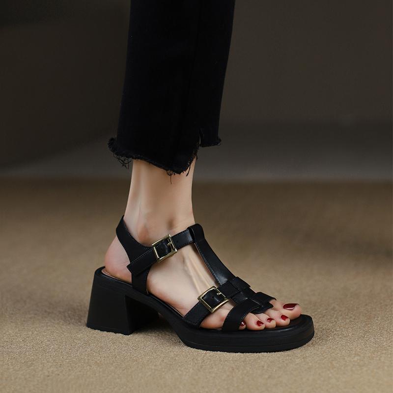 Roman Shoes Women 2025 Summer Open-toe Thick-soled Sandals Are Fashionable and Versatile,While Chunky Heels Are Retro High Heels