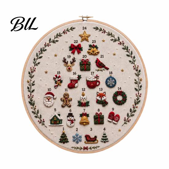 Calendario de Adviento Bordado de Navidad 24 Días Kit de Árbol, Kit de Costura DIY para Principiantes, Idea de Regalo de Cuenta Atrás Hecho a Mano Festivo Paquete de Materiales con